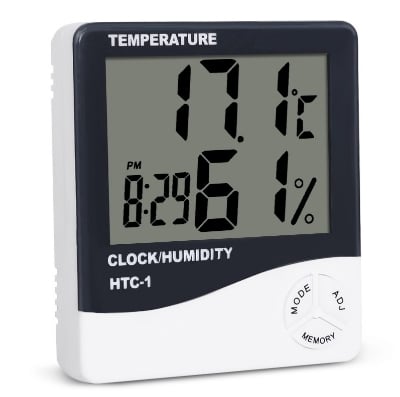 Picture of Indoor Room LCD Electronic Temperature Humidity Meter Digital Thermometer Hygrometer Weather Station Alarm Clock HTC-1
