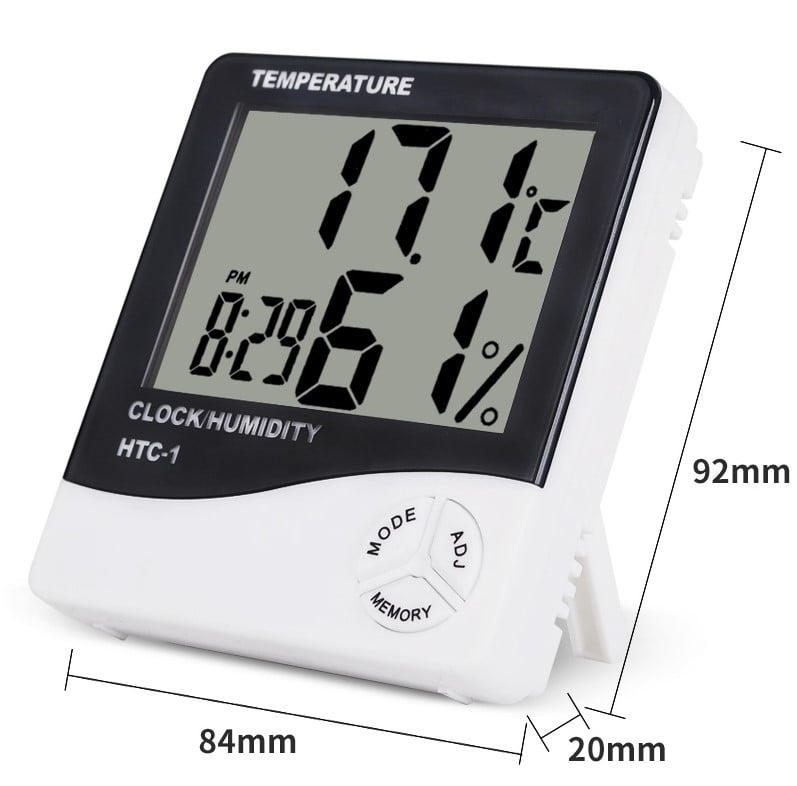 Picture of Indoor Room LCD Electronic Temperature Humidity Meter Digital Thermometer Hygrometer Weather Station Alarm Clock HTC-1