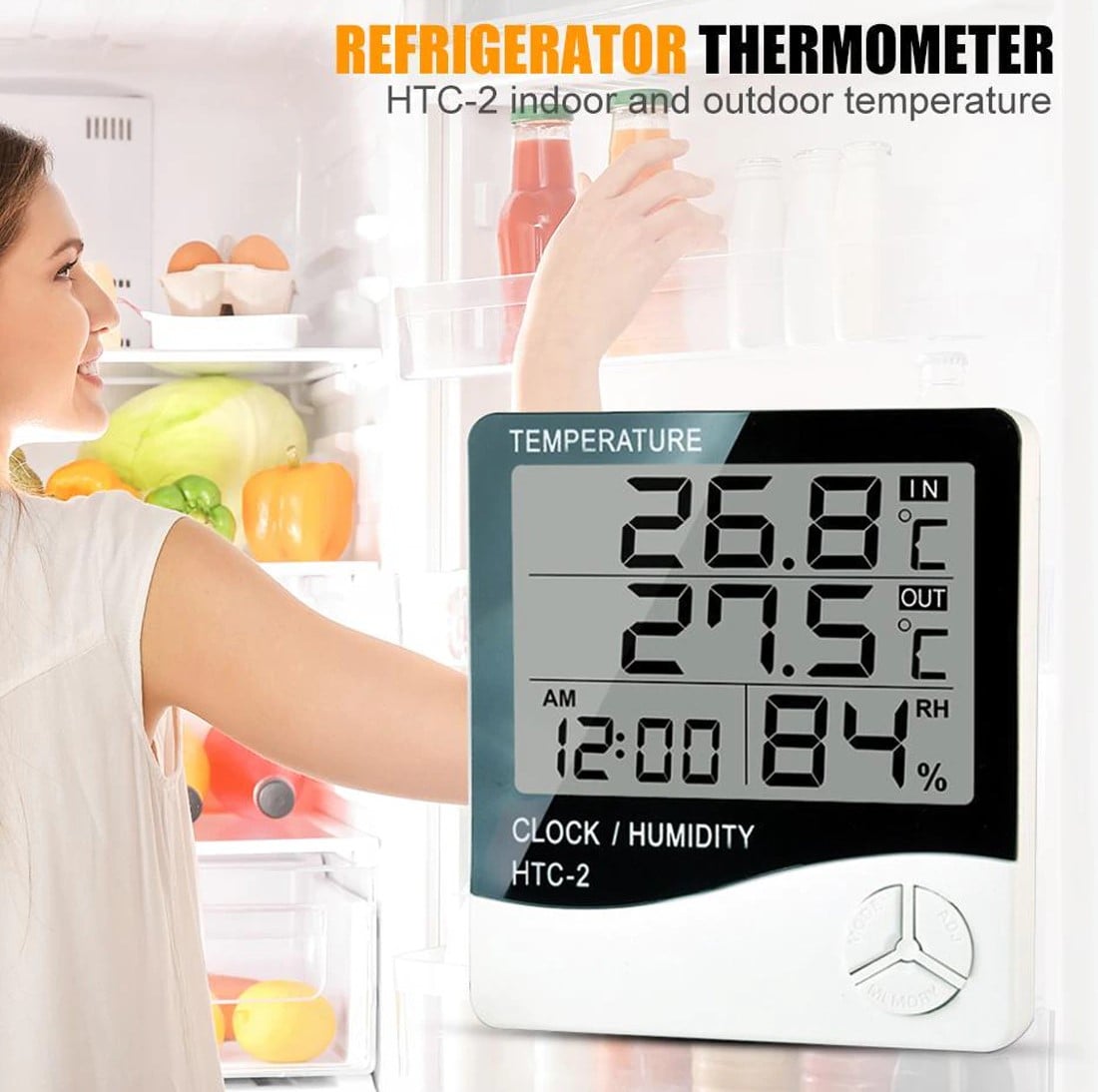 Picture of HTC 2 Digital LCD Temperature Meter Humidity Thermometer Hygrometer Home Weather Station Indoor Outdoor Probe Sensor with Alarm Clock HTC-2