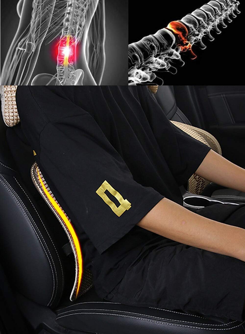 Picture of Mesh Ventilation Wooden Back Rest with Elastic and Belt Support For Car Seat, Office Chairs, home