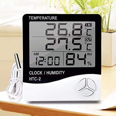 Picture of Hygromter HTC-2 Digital LCD Temperature Thermometer Humidity Meter Clock with Sensor Cable