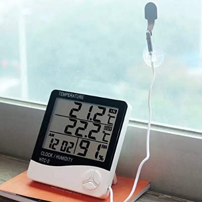 Picture of Hygromter HTC-2 Digital LCD Temperature Thermometer Humidity Meter Clock with Sensor Cable