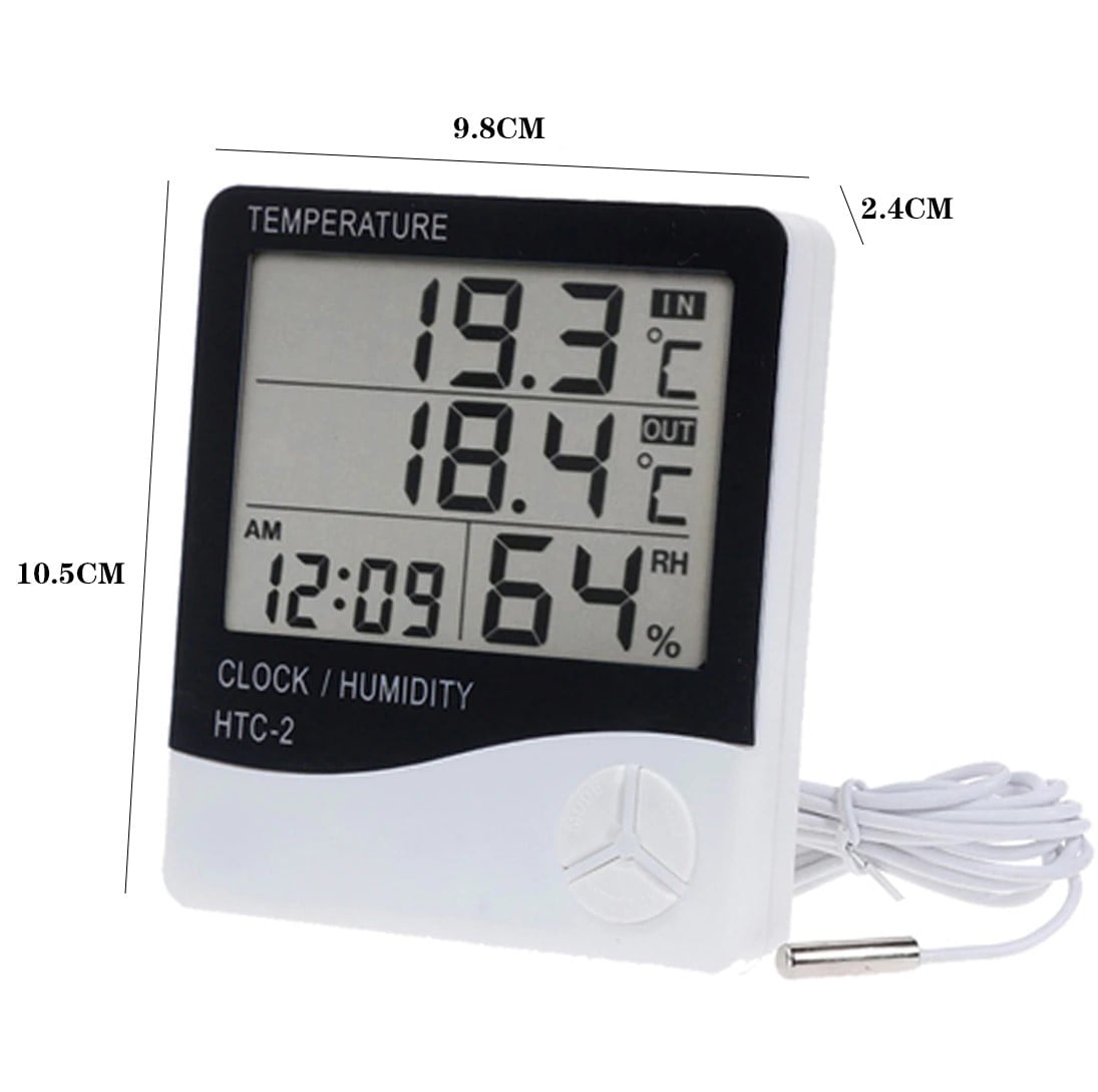Picture of Hygromter HTC-2 Digital LCD Temperature Thermometer Humidity Meter Clock with Sensor Cable