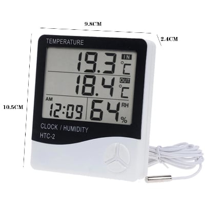 Picture of Hygromter HTC-2 Digital LCD Temperature Thermometer Humidity Meter Clock with Sensor Cable