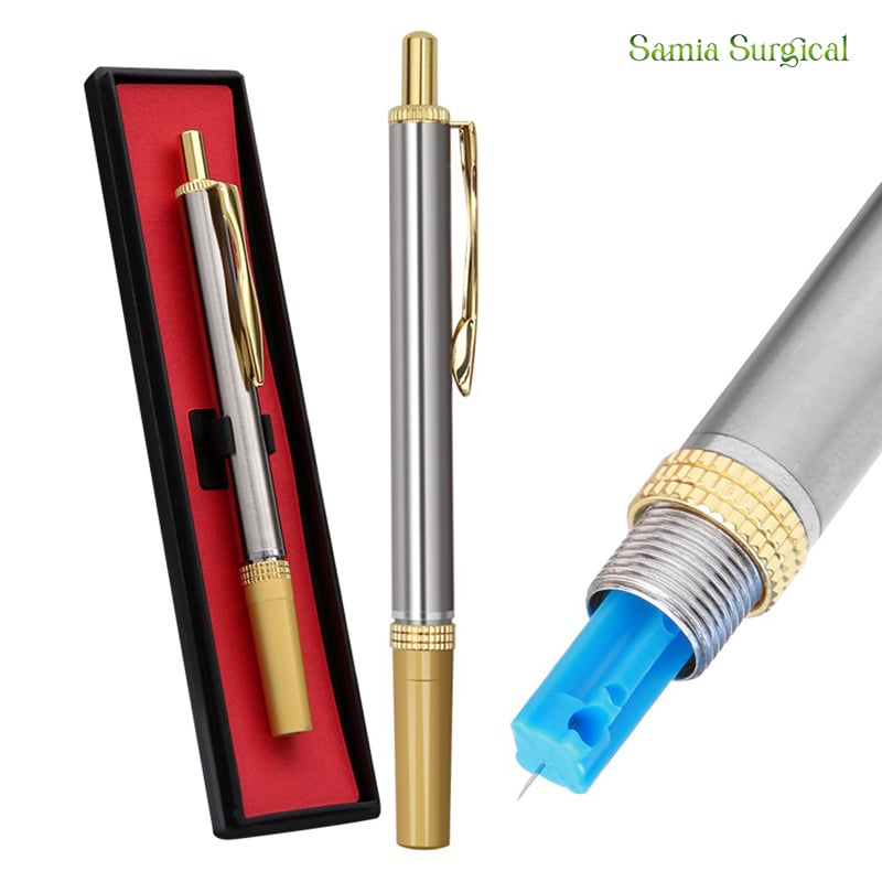 Picture of Hijama Cupping Bloodletting Hygienic Blood Glucose Test Acupuncture Painless Lancet Point Pen Single Head Needle Stainless Steel Silver
