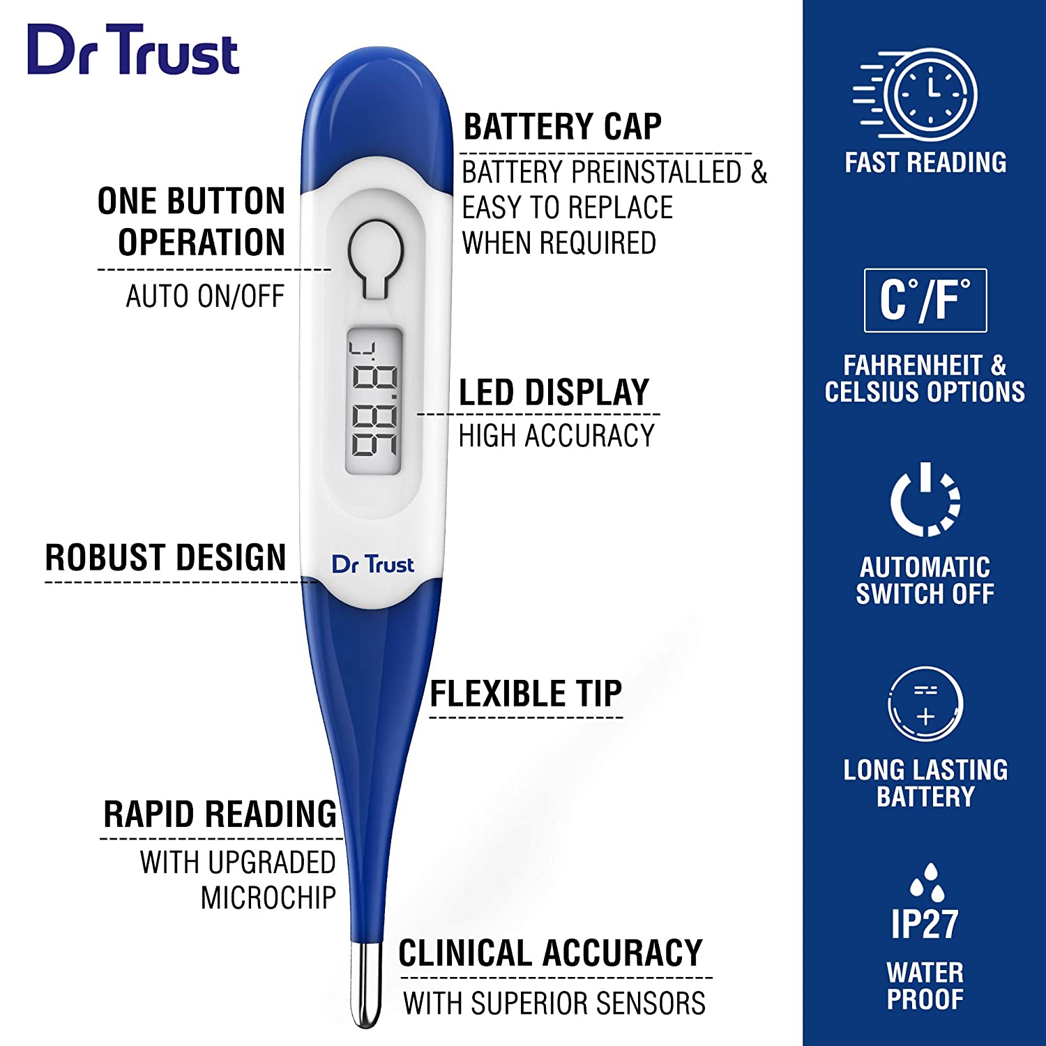 Picture of Heartman Waterproof Flexible Tip Digital Thermometer