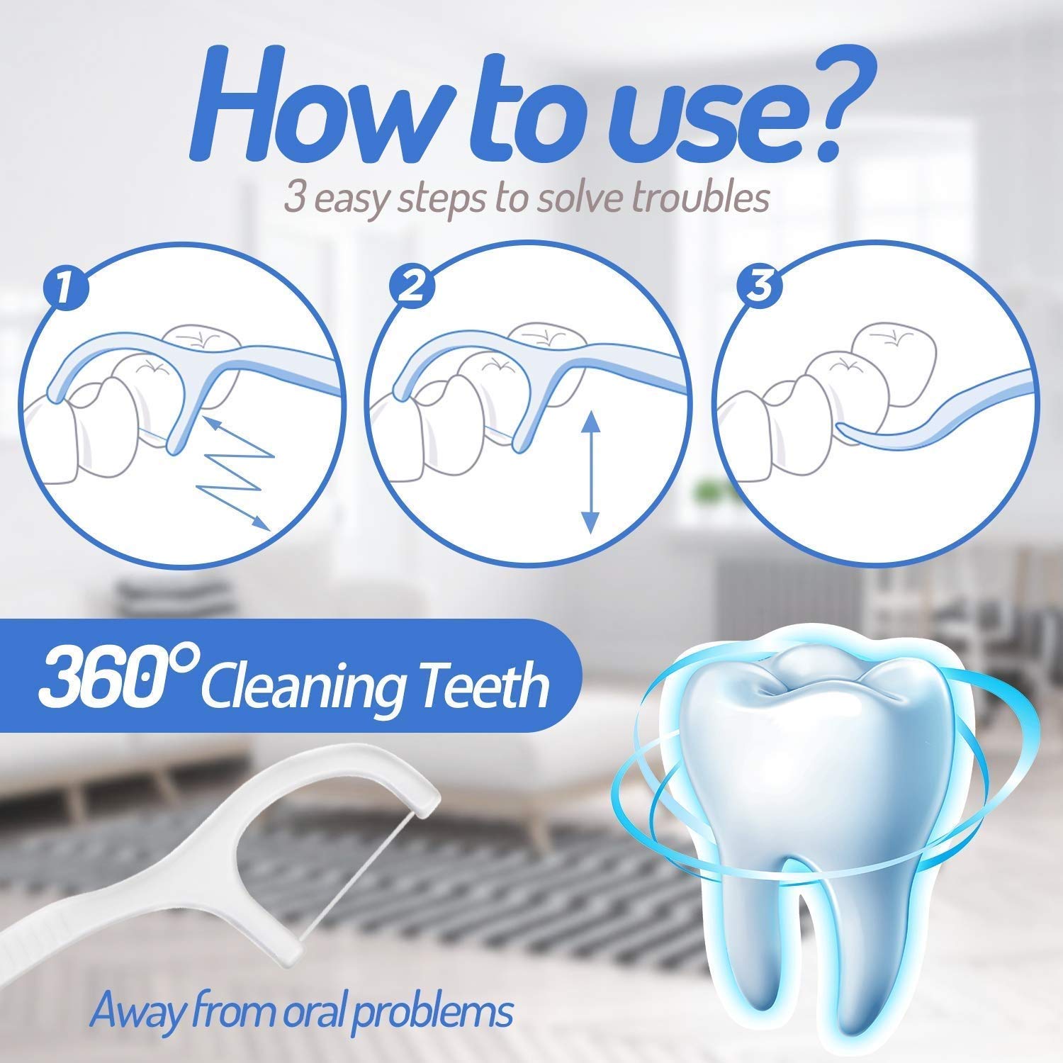 Picture of 3 in 1 Tooth Cleaning Dental Floss Toothpicks Plastic Set for Clean Teeth Fresh Breath and Healthy Gums, 50 Piece Set (White)