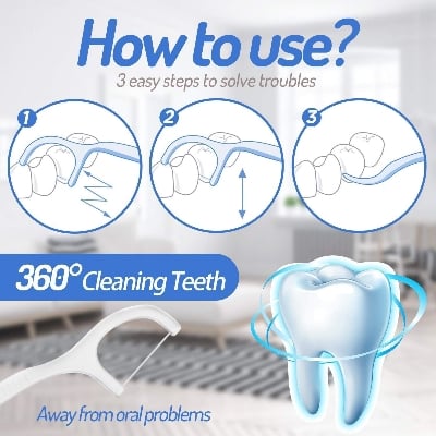 Picture of 3 in 1 Tooth Cleaning Dental Floss Toothpicks Plastic Set for Clean Teeth Fresh Breath and Healthy Gums, 50 Piece Set (White)