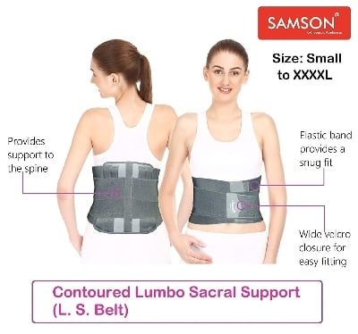 Picture of Samson Orthotics Contoured Lumbo Sacral LS Support Belt Spinal, Acute and Chronic Lower Back Pain, Spondylosis, Osteoporosis, Slip Disc, Post Disketomy Care for Women and Men