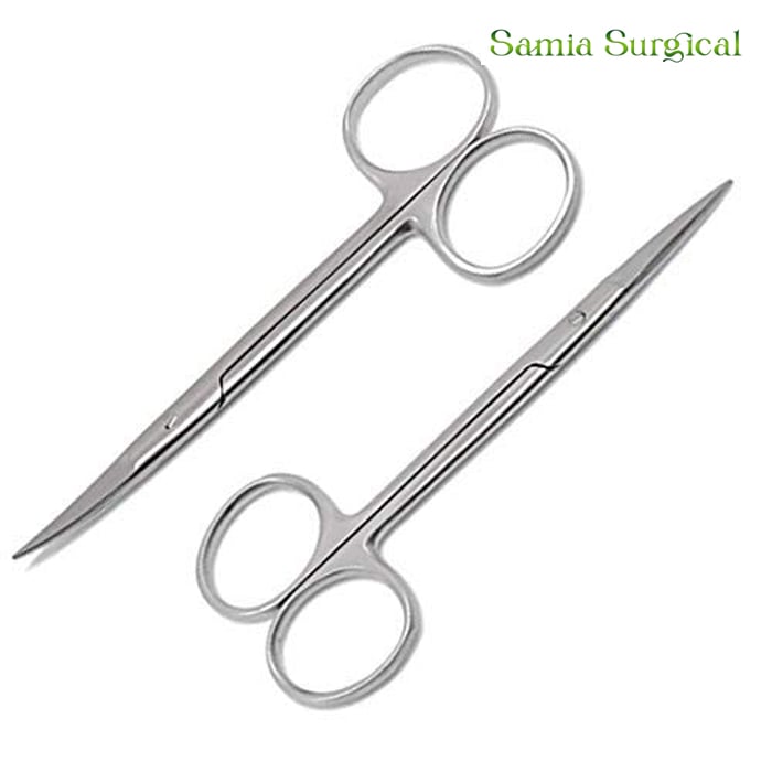 Picture of 2 Iris Scissors 4.5" Curved & Straight Surgical Dental Instruments 1pcs