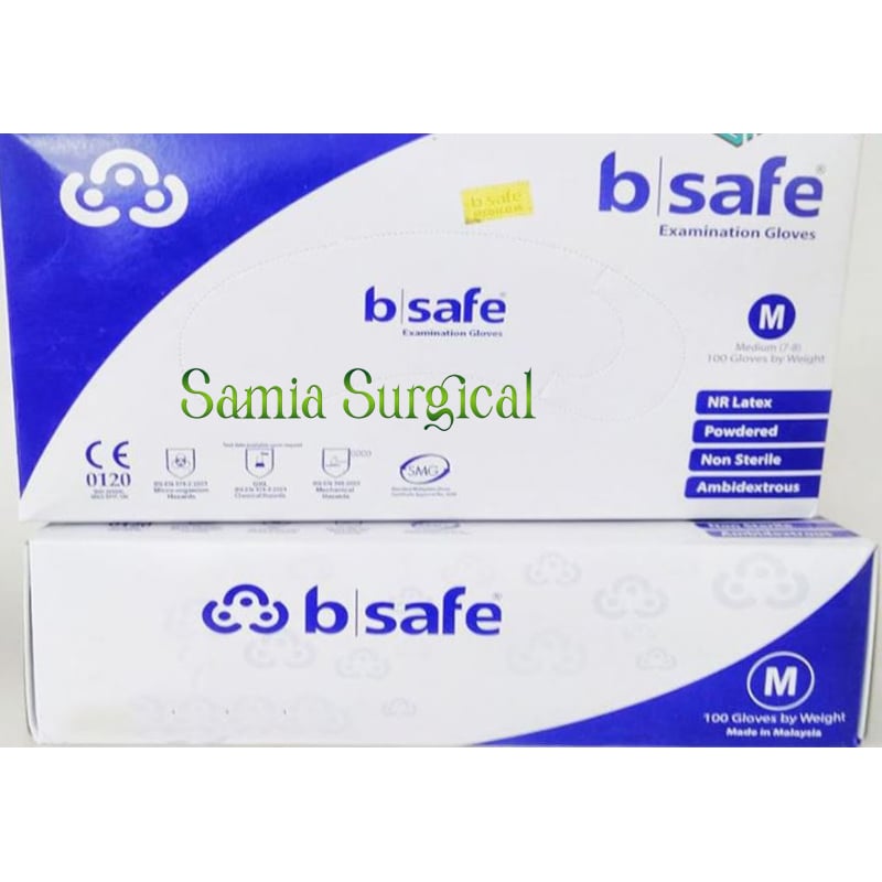 Picture of b-safe Latex Examination Hand Gloves Malaysia 100pcs,1box.Size,(Large, Medium, Small)
