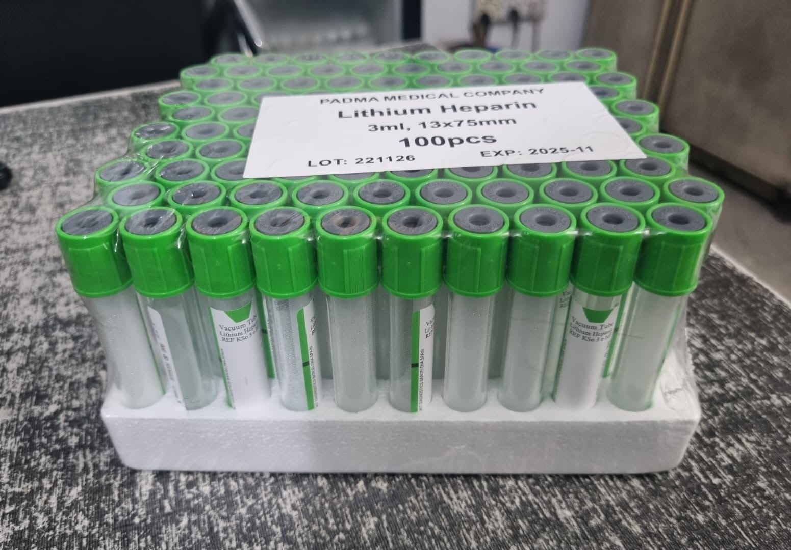 Picture of Lithium Heparin Vacuum Blood Collection Tube Green 4ML,13=75mm 100pcs