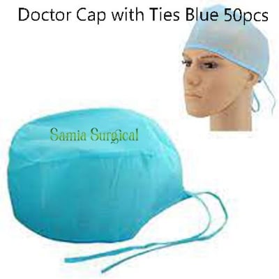 Picture of Doctor Cap with Ties Blue 50pcs (1 Pakit)