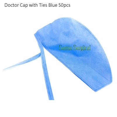 Picture of Doctor Cap with Ties Blue 50pcs (1 Pakit)