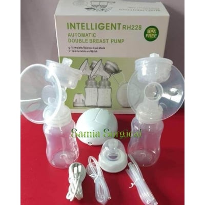 Picture of Pump Double Electric Breast Pump Manual Breast Pump Portable with 2 Bottles