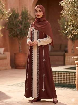 Picture of Jafran fixed Abaya -Deep Maroon