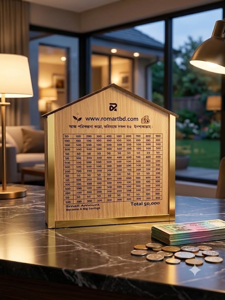 Picture of Wooden House Money Saving Bank – Perfect Gift for Smart Savings (50,000 Challenge) umrah saving box, islamic gift saving box