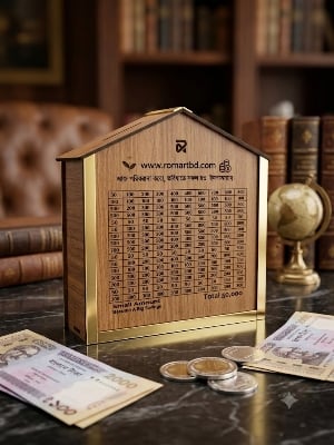 Picture of Wooden House Money Saving Bank – Perfect Gift for Smart Savings (50,000 Challenge) umrah saving box, islamic gift saving box