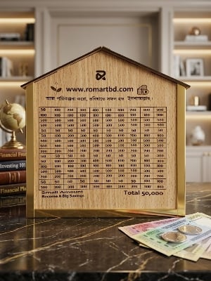 Picture of Wooden House Money Saving Bank – Perfect Gift for Smart Savings (50,000 Challenge) umrah saving box, islamic gift saving box