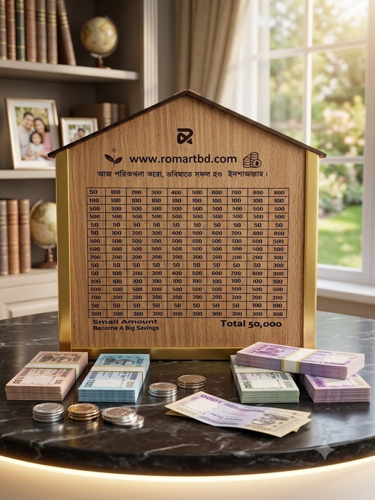 Picture of Wooden House Money Saving Bank – Perfect Gift for Smart Savings (50,000 Challenge) umrah saving box, islamic gift saving box