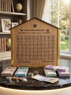 Picture of Wooden House Money Saving Bank – Perfect Gift for Smart Savings (50,000 Challenge) umrah saving box, islamic gift saving box