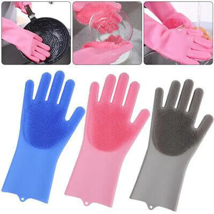 Picture of Silicon Dish Washing Kitchen Hand Gloves-1 Piece - Hand Gloves-Multicolor