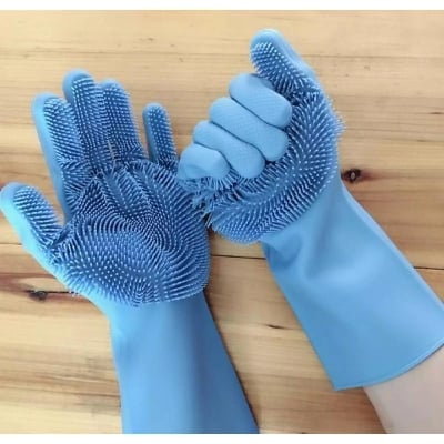 Picture of Silicon Dish Washing Kitchen Hand Gloves-1 Piece - Hand Gloves-Multicolor