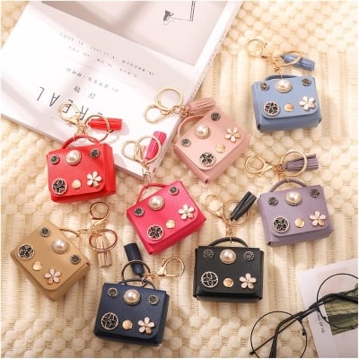 Picture of Key Chain Charm Headphone Bag For Apple Airpods Pro and pro 2nd Gen, joyroom T03s Pro cover, Airpods 4 Pro2 3 2and1 Headphone Bag Wallet PU Leather Keychain (Headphone not included)