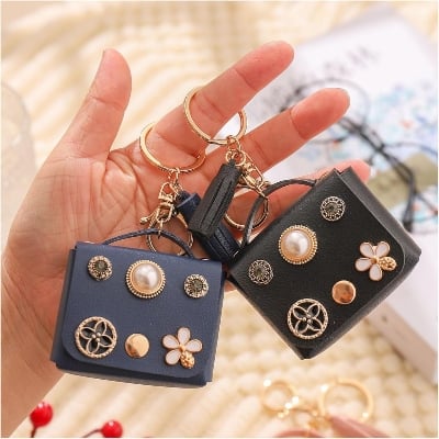 Picture of Key Chain Charm Headphone Bag For Apple Airpods Pro and pro 2nd Gen, joyroom T03s Pro cover, Airpods 4 Pro2 3 2and1 Headphone Bag Wallet PU Leather Keychain (Headphone not included)