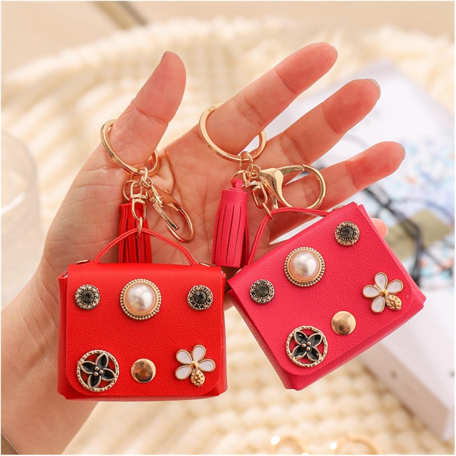 Picture of Key Chain Charm Headphone Bag For Apple Airpods Pro and pro 2nd Gen, joyroom T03s Pro cover, Airpods 4 Pro2 3 2and1 Headphone Bag Wallet PU Leather Keychain (Headphone not included)