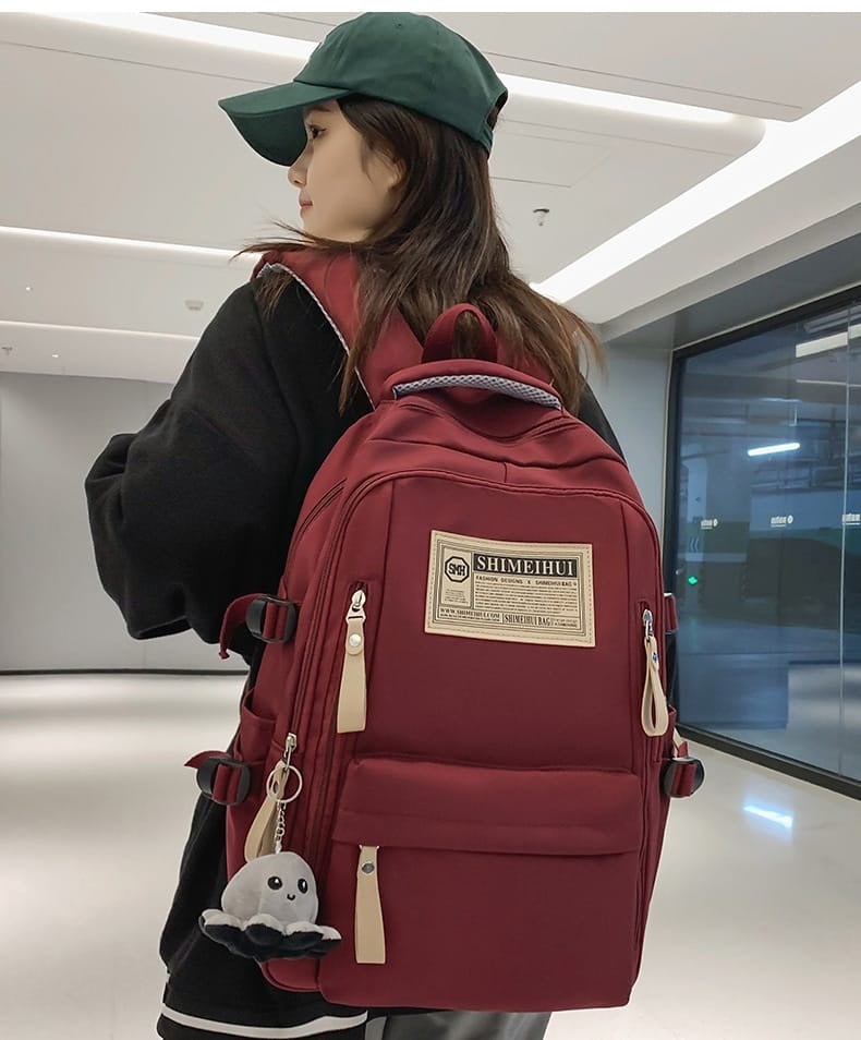 Picture of Aesthetic Large Capacity Cute Backpack (Black and Red)