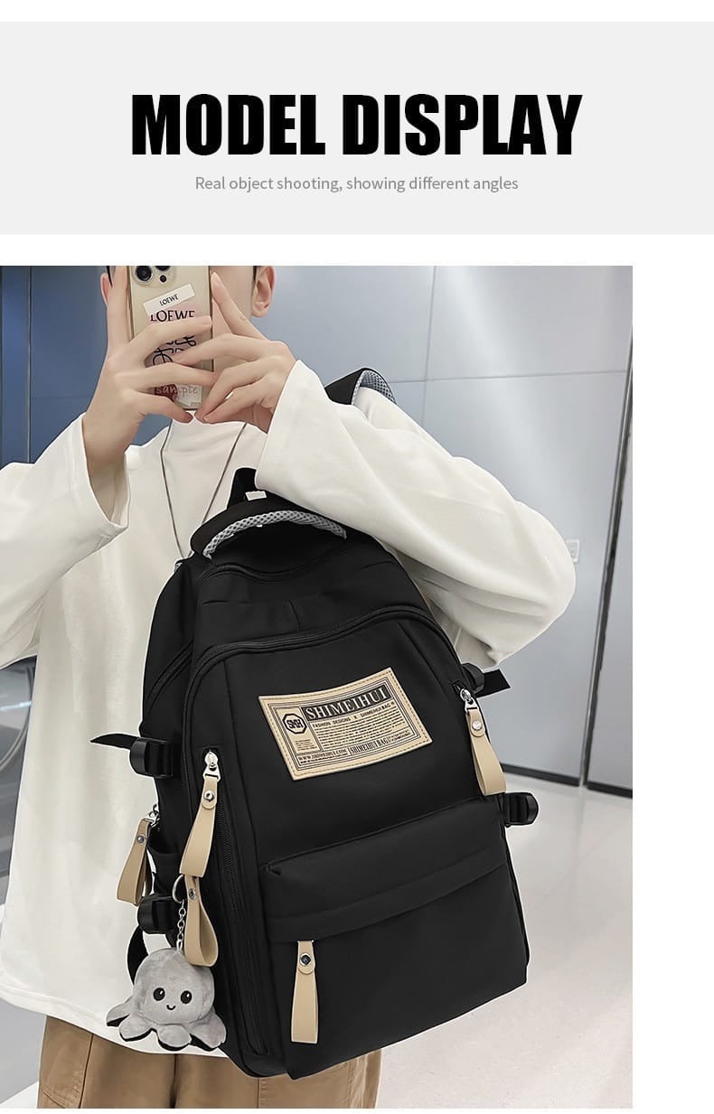 Picture of Aesthetic Large Capacity Cute Backpack (Black and Red)