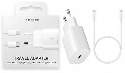 Picture of Samsung Galaxy 25W Super Fast Charging Travel Adapter (with USB-C to C Data Cable), Black