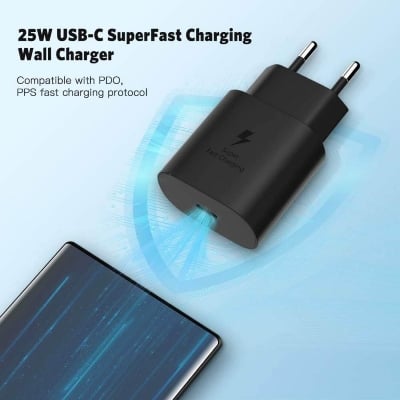 Picture of Samsung Galaxy 25W Super Fast Charging Travel Adapter (with USB-C to C Data Cable), Black