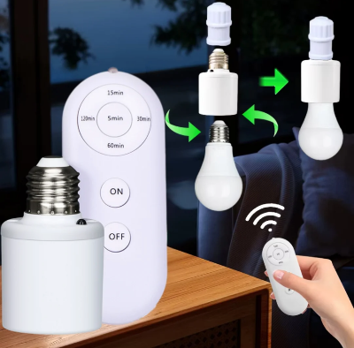 Picture of Smart AC220V Wireless remote Control Lamp Holder With Timing Adjustment Function Smart Light LED Lamp Base Universal-Round Holder