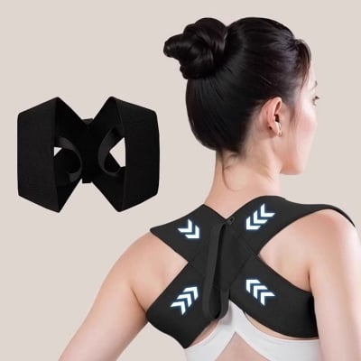 Picture of 【Popular Categories】 Back Brace Posture Corrector Belt Lumbar Shoulder Support Breathable Elastic Back Posture Correction Back Spine Orthopedic Brace BOYUAN-Black