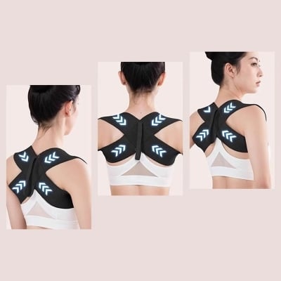 Picture of 【Popular Categories】 Back Brace Posture Corrector Belt Lumbar Shoulder Support Breathable Elastic Back Posture Correction Back Spine Orthopedic Brace BOYUAN-Black