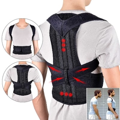 Picture of Back Posture Corrector Shoulder Lumbar Brace Spine Support Belt Adjustable Corset Posture Correction Belt-Black