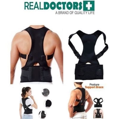 Picture of New Real Doctors Posture Corrector for Women and Men, Upgraded Back Brace with Enhanced Support, Shoulder Straightener with Cushioned Shoulder Pads & Underarm Pain Relief Strap-Black