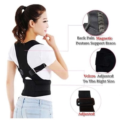 Picture of New Real Doctors Posture Corrector for Women and Men, Upgraded Back Brace with Enhanced Support, Shoulder Straightener with Cushioned Shoulder Pads & Underarm Pain Relief Strap-Black