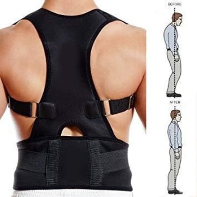 Picture of New Real Doctors Posture Corrector for Women and Men, Upgraded Back Brace with Enhanced Support, Shoulder Straightener with Cushioned Shoulder Pads & Underarm Pain Relief Strap-Black