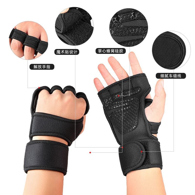 Picture of Premium Gym Workout Gloves with Wrist Support – Ideal for Pull-Ups, Weightlifting, and Fitness Training-Black