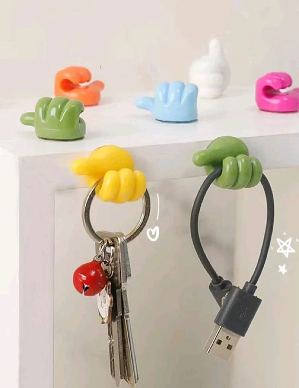 Picture of Creative Silicone Thumb Cable Organizer Clips Self Adhesive Hand Shape Cord Holders & Wall Hooks Cute & Colorful Wire Management for Home, Office & Car Durable Cable Organizer for Household & Appliances