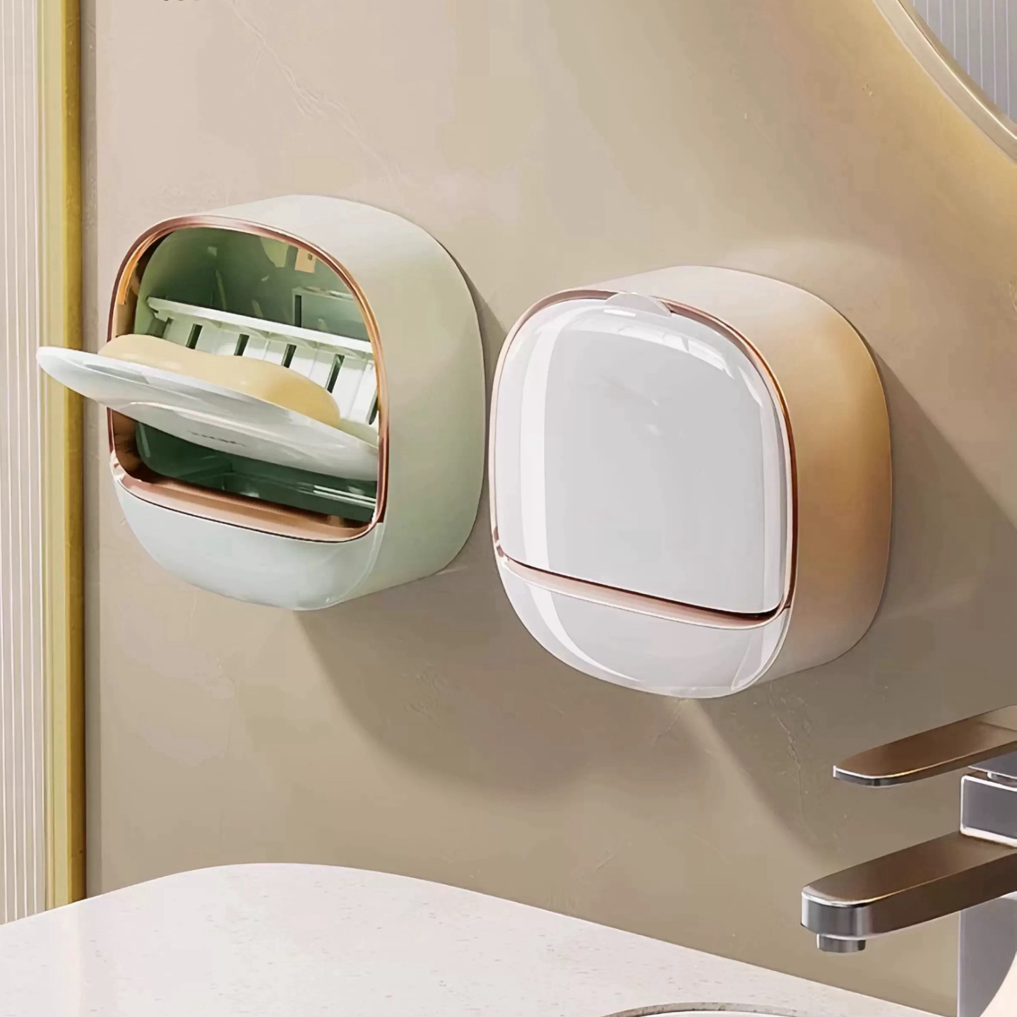 Picture of Luxury Soap Case - Self Draining Soap holder with Flip Top, Wall-Mounted Soap box with Cover, Keeps Soap Dry for Bathroom & Kitchen, Best Quality Bathroom Accessories