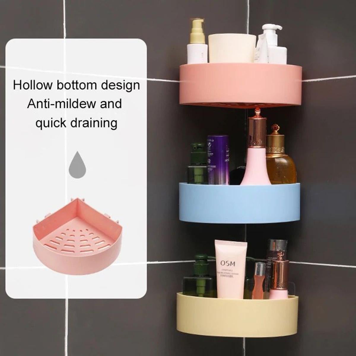 Picture of Corner Storage Rack No Dreal Corner Bathroom Shelf /Free Punch Wall Corner Shower Shelf Holder Kitchen Storage Rack Organizer - Brush Holder - bathroom corner shelf