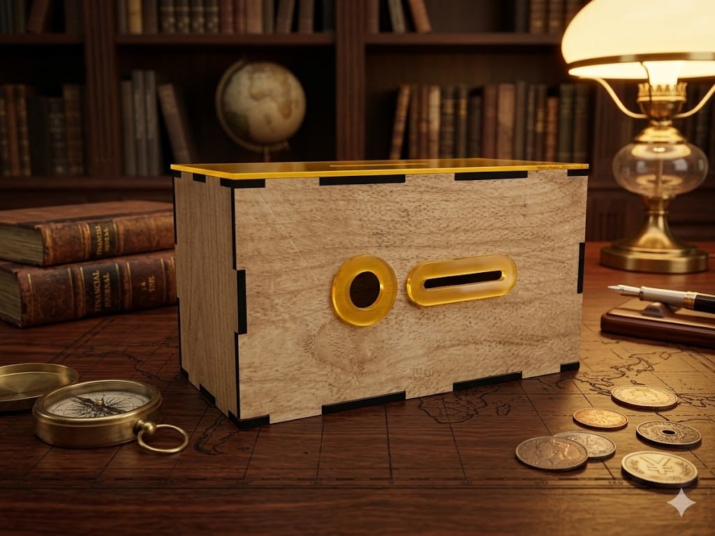 Picture of Remerry Wooden Piggy Bank Large Western Cowboy Money Box Clear Wood Coin Box Unbreakable Saving Money Jar