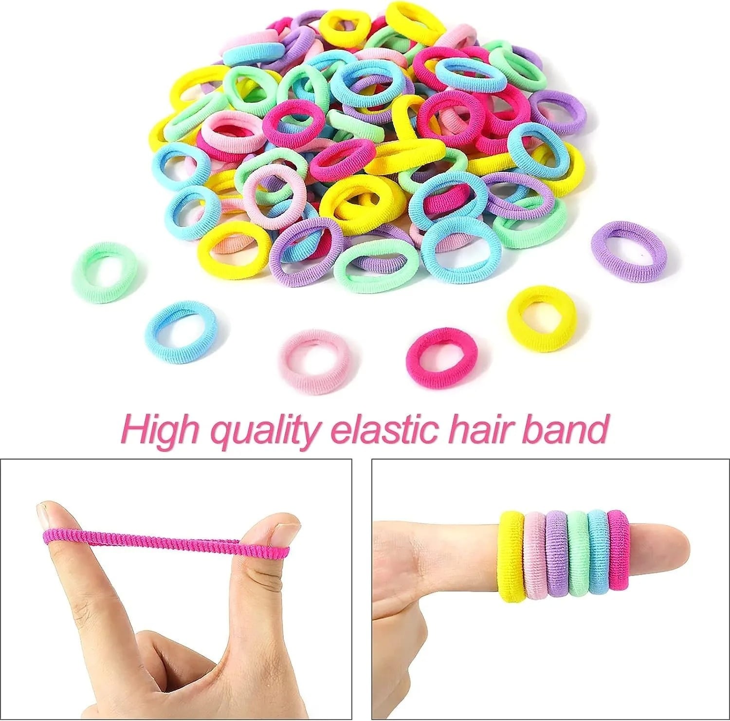 Picture of 100 Pcs/set Baby Girl Rubber Bands Kids Elastic Hair Bands for Children Mixed Colors Mini Ponytail Holder Baby Hair Accessories-Multicolor