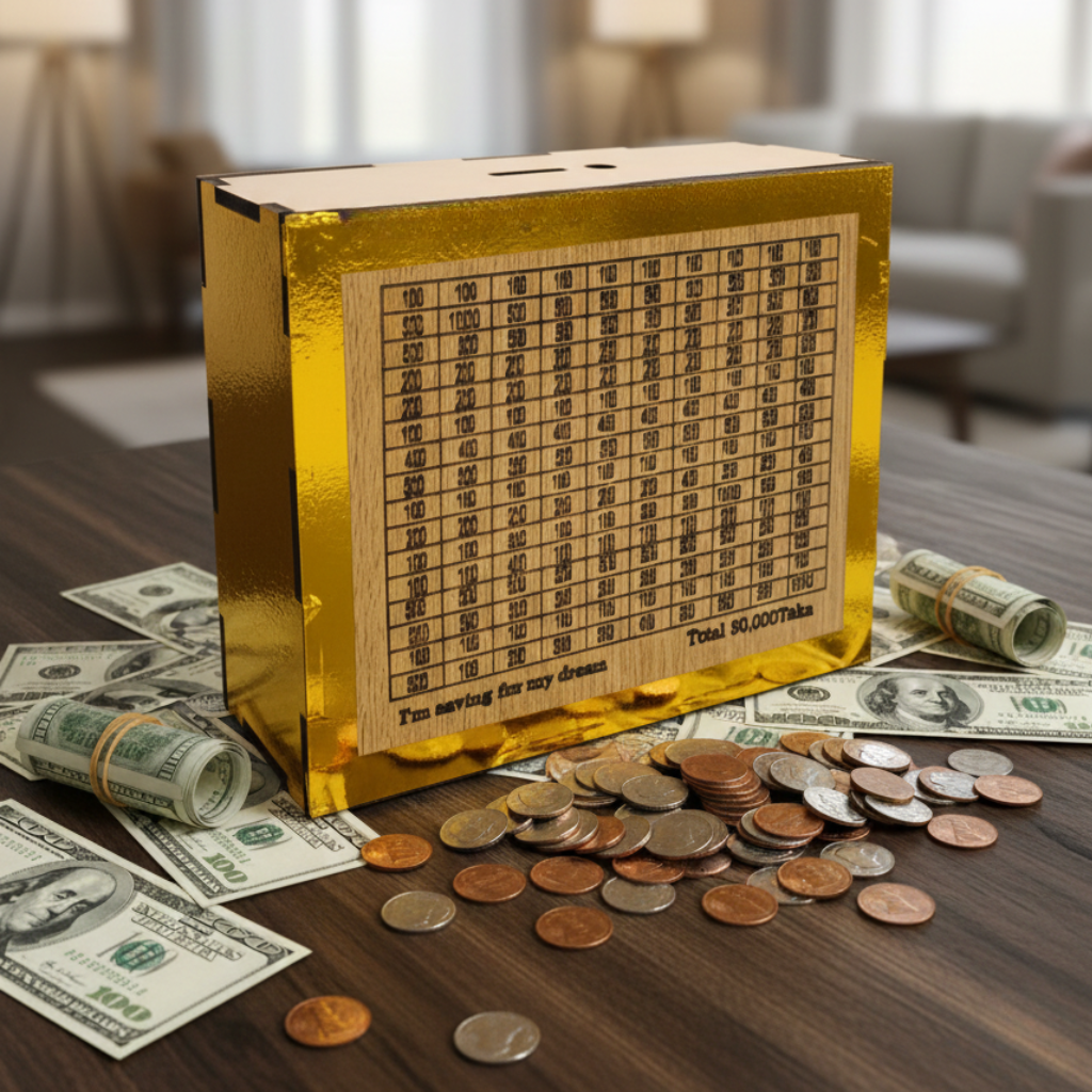 Picture of Reusable 50,000 Taka Money Saving Challenge Box | Visual Goal Tracker for Cash & Coins, Build Your Financial Future