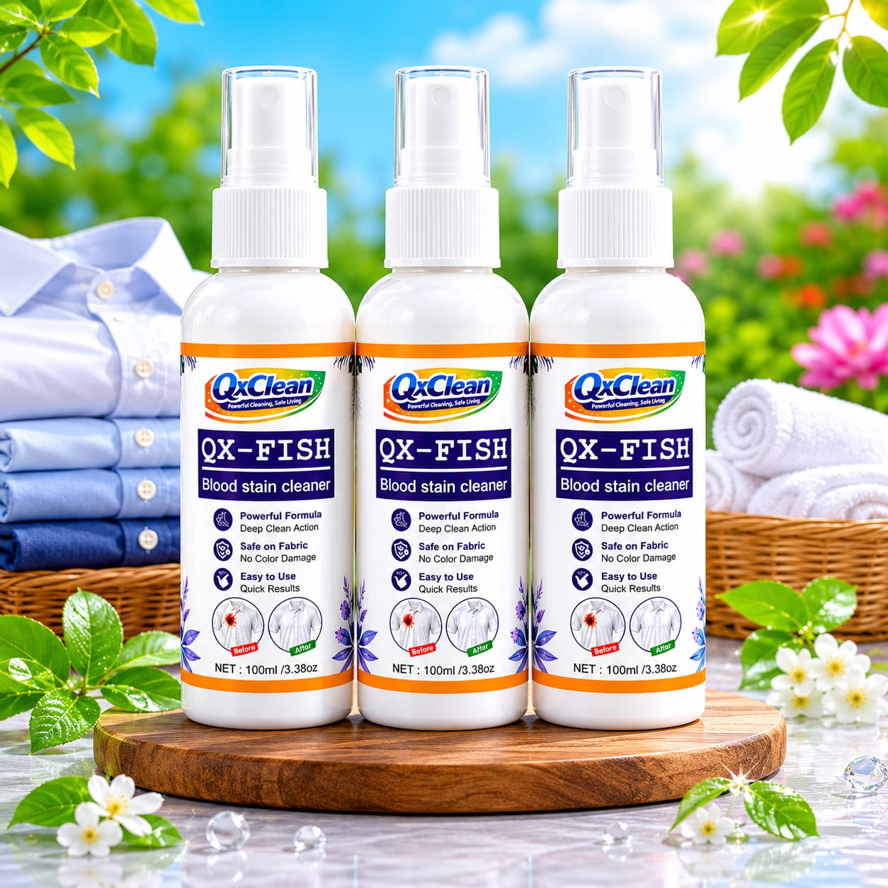 Picture of QxClean QX-FISH Blood Stain Remover Laundry Detergent Oxi Cleaner for Period Underwear LingerieSheets Mattress Bedding Fabric (100ml)