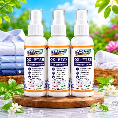 Picture of QxClean QX-FISH Blood Stain Remover Laundry Detergent Oxi Cleaner for Period Underwear LingerieSheets Mattress Bedding Fabric (100ml)